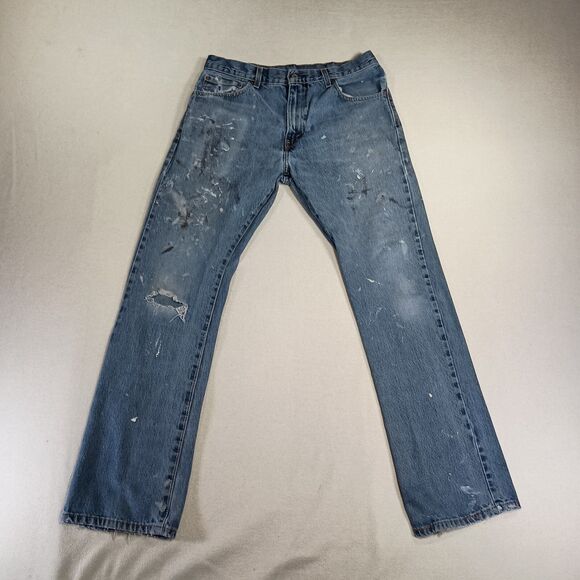 Y2K Levi's 517 Bootcut Jeans Mens 34x34 Fits 34x33 Distressed Thrashed Paint - Picture 1 of 16